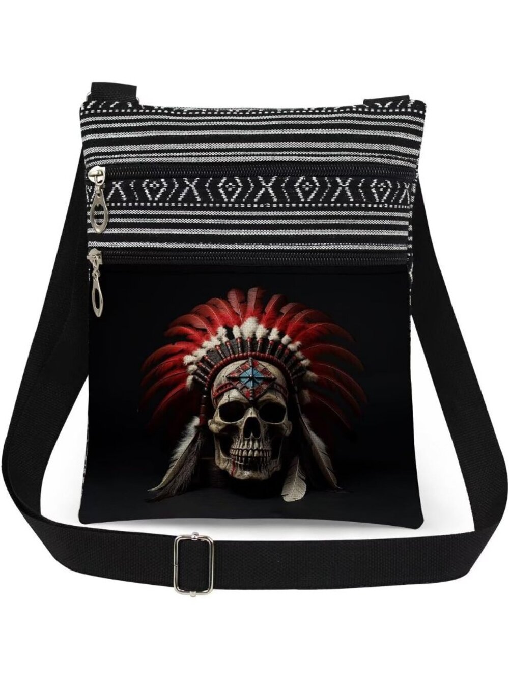 Womens Skull Halloween Skull Pouch Adjustable Strap Zipper Crossbody Bag